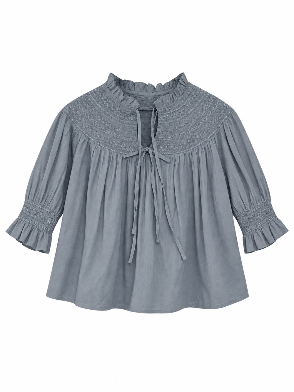 Hill House Home Zinnia Nap Top Dusty Blue Smocked Organic Cotton Blouse XS